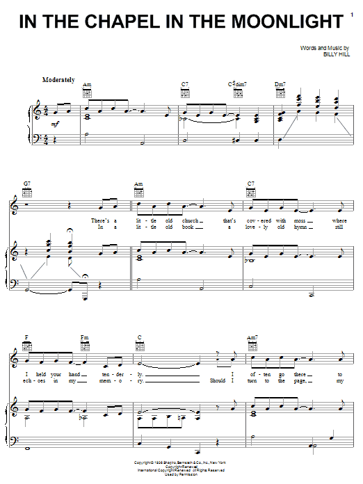Dean Martin In The Chapel In The Moonlight sheet music notes and chords arranged for Piano, Vocal & Guitar Chords (Right-Hand Melody)