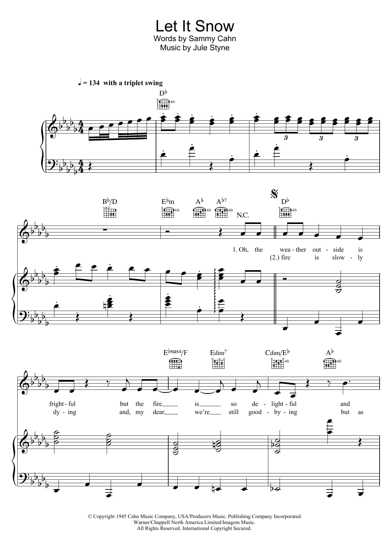 Dean Martin Let It Snow! Let It Snow! Let It Snow! sheet music notes and chords arranged for Piano, Vocal & Guitar Chords