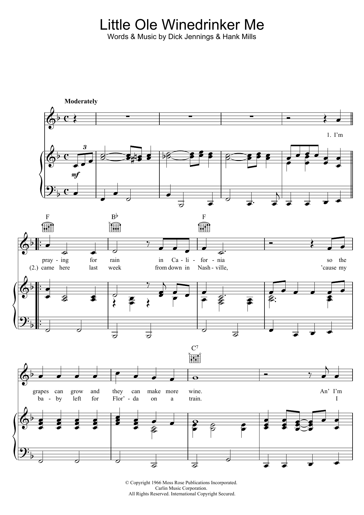 Dean Martin Little Ole Winedrinker Me sheet music notes and chords arranged for Piano, Vocal & Guitar Chords
