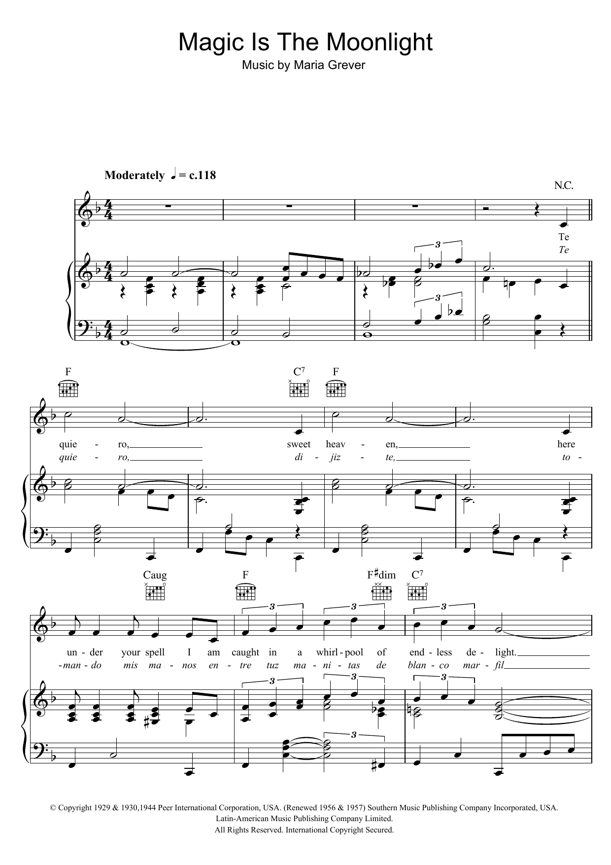 Dean Martin Magic Is The Moonlight (Te Quiero Dijiste) sheet music notes and chords arranged for Piano, Vocal & Guitar Chords