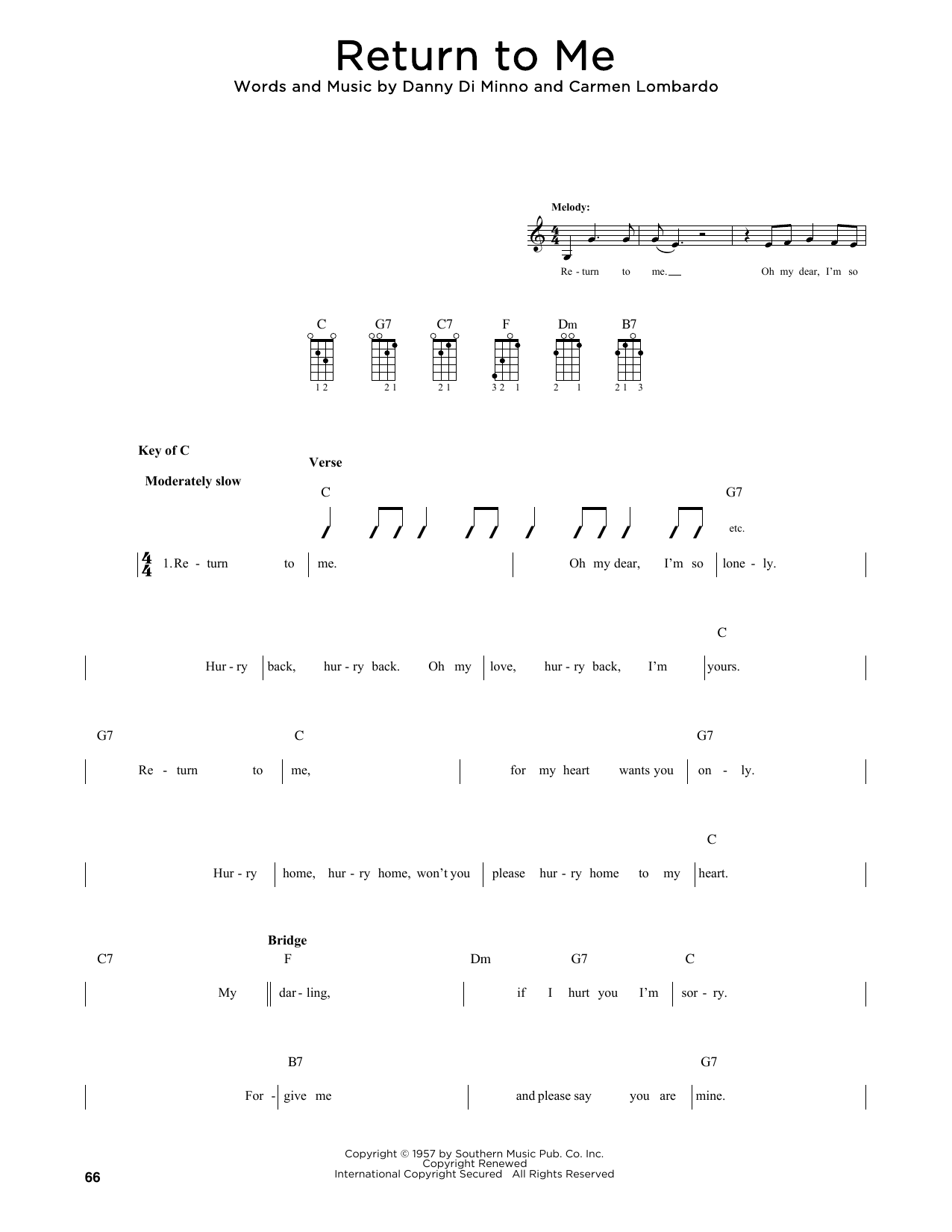 Dean Martin Return To Me (arr. Fred Sokolow) sheet music notes and chords arranged for Mandolin