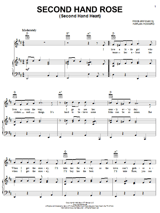 Dean Martin Second Hand Rose (Second Hand Heart) sheet music notes and chords arranged for Piano, Vocal & Guitar Chords (Right-Hand Melody)
