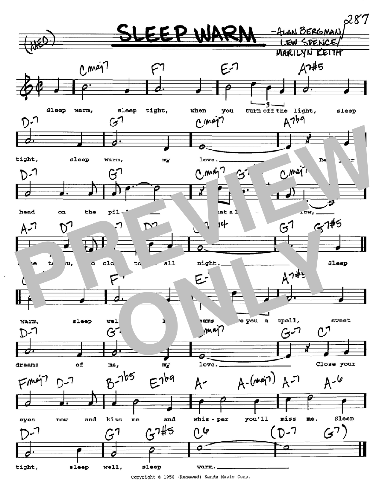 Dean Martin Sleep Warm sheet music notes and chords arranged for Real Book – Melody, Lyrics & Chords