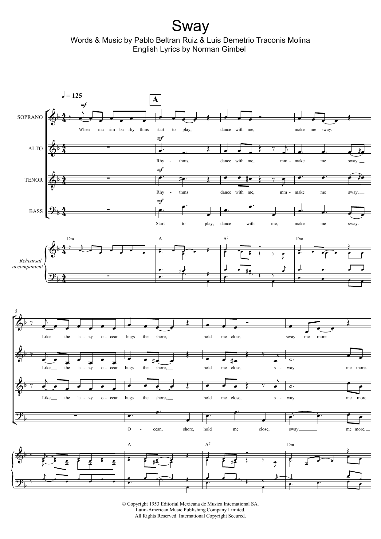 Dean Martin Sway (Quien Sera) (arr. Gitika Partington) sheet music notes and chords arranged for SATB Choir