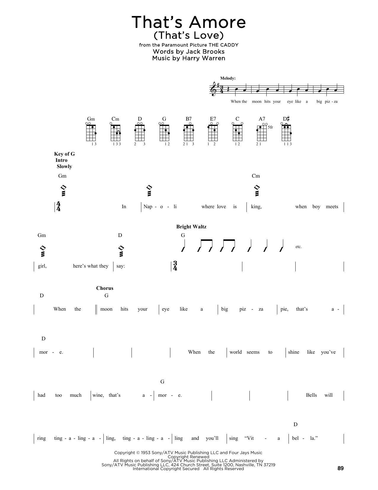 Dean Martin That's Amore (That's Love) (arr. Fred Sokolow) sheet music notes and chords arranged for Mandolin
