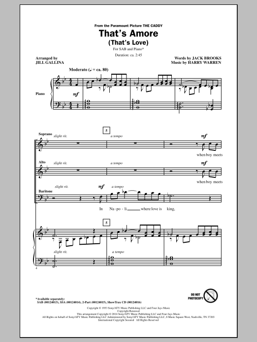 Dean Martin That's Amoré (That's Love) (arr. Jill Gallina) sheet music notes and chords arranged for SSA Choir