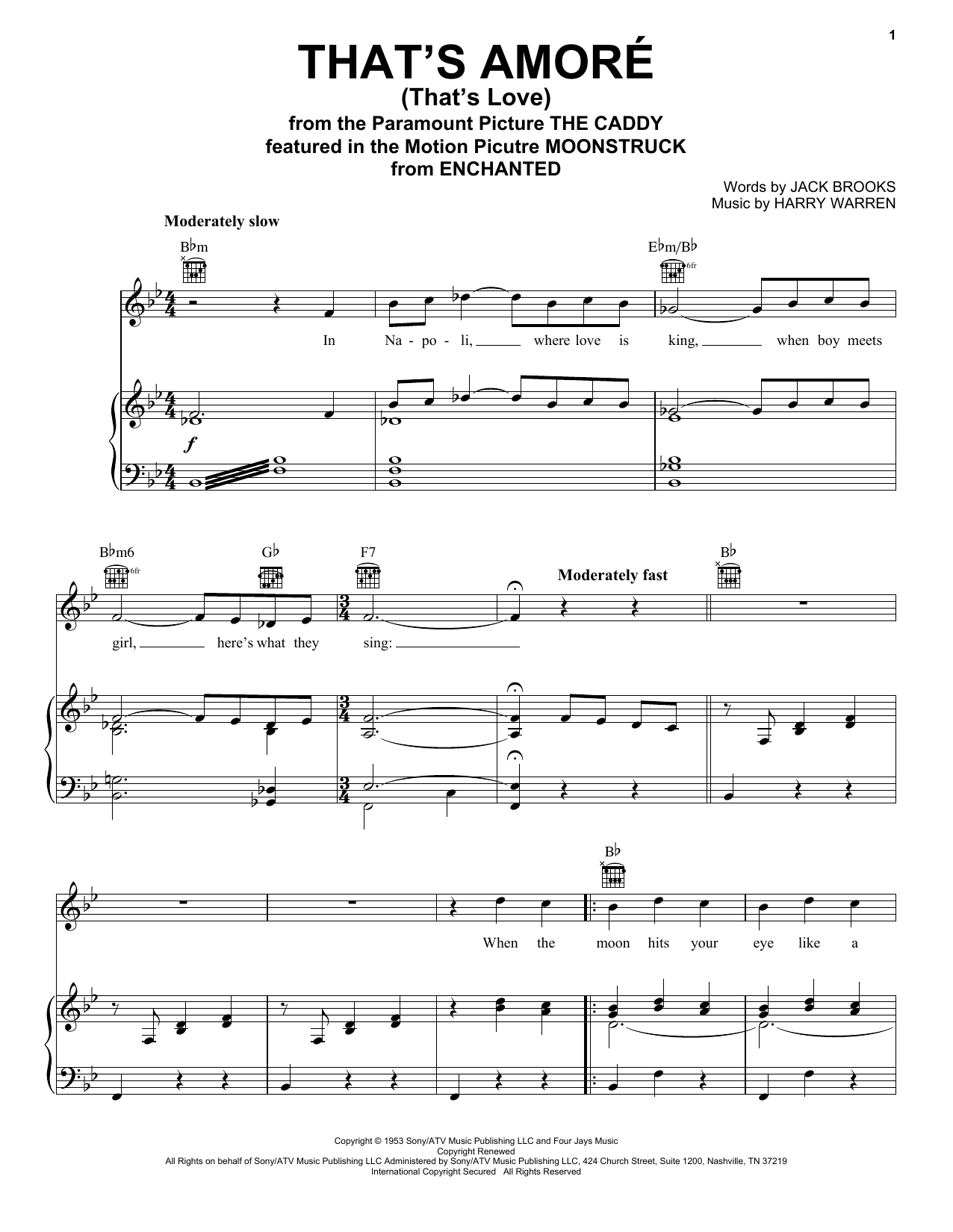 Dean Martin That's Amore (That's Love) sheet music notes and chords arranged for Clarinet Duet