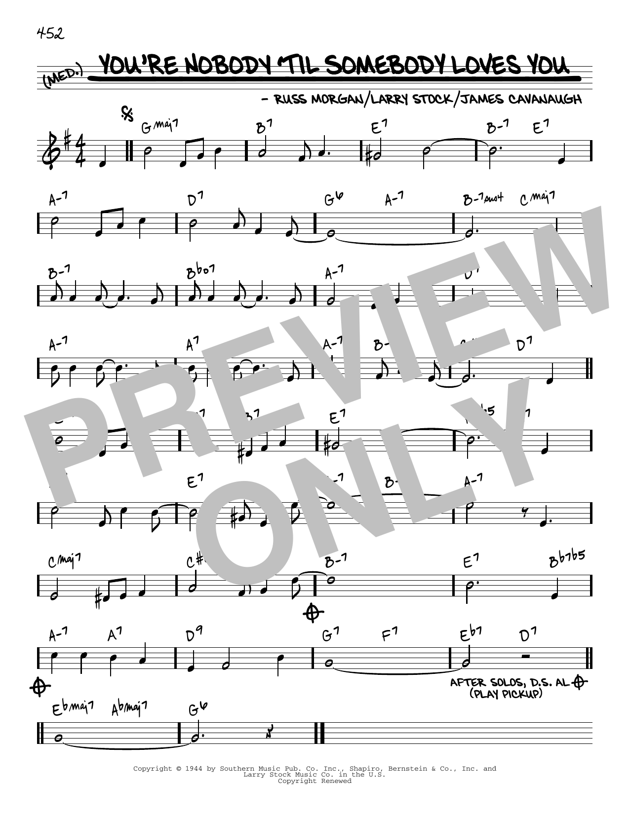Dean Martin You're Nobody 'til Somebody Loves You [Reharmonized version] (arr. Jack Grassel) sheet music notes and chords arranged for Real Book – Melody & Chords