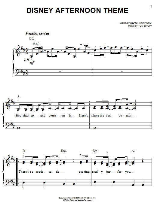 Dean Pitchford Disney Afternoon Theme sheet music notes and chords arranged for Easy Piano
