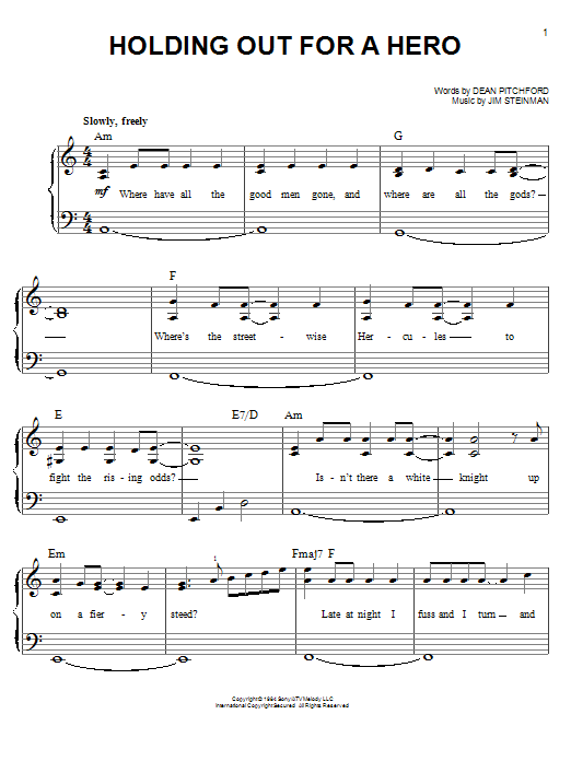 Dean Pitchford Holding Out For A Hero sheet music notes and chords arranged for Easy Piano