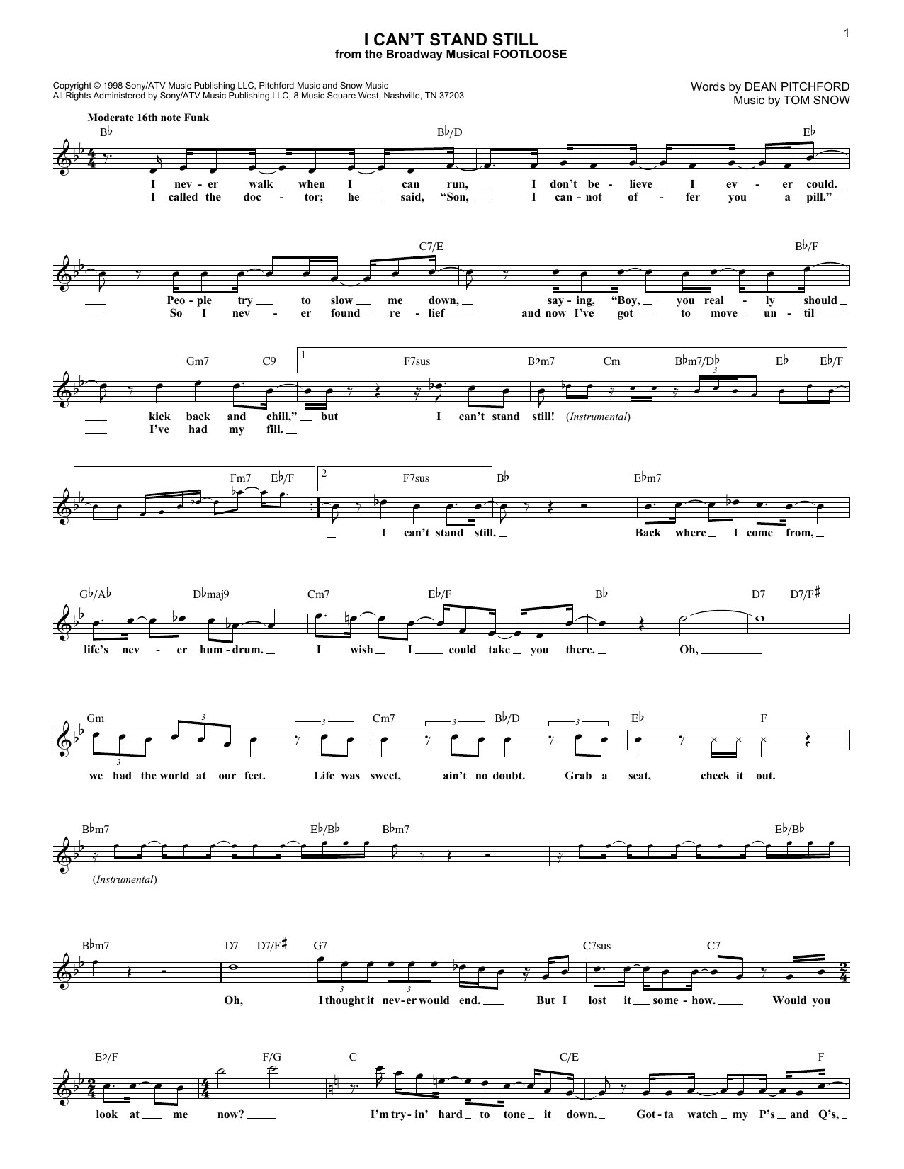Dean Pitchford I Can't Stand Still sheet music notes and chords arranged for Lead Sheet / Fake Book