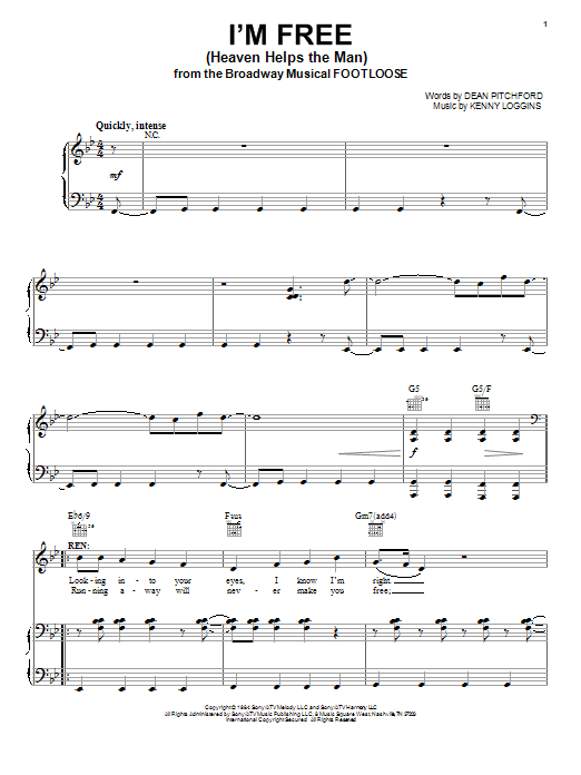 Dean Pitchford I'm Free (Heaven Helps The Man) sheet music notes and chords arranged for Piano, Vocal & Guitar Chords (Right-Hand Melody)