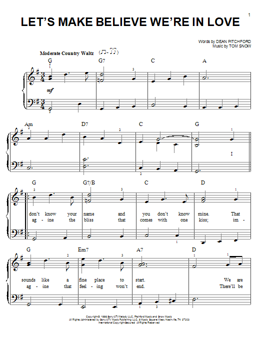 Dean Pitchford Let's Make Believe We're In Love sheet music notes and chords arranged for Easy Piano