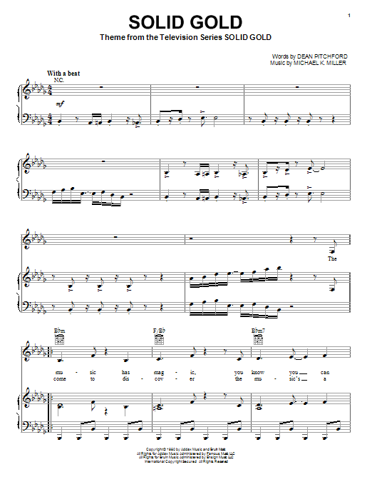 Dean Pitchford Solid Gold sheet music notes and chords arranged for Piano, Vocal & Guitar Chords (Right-Hand Melody)