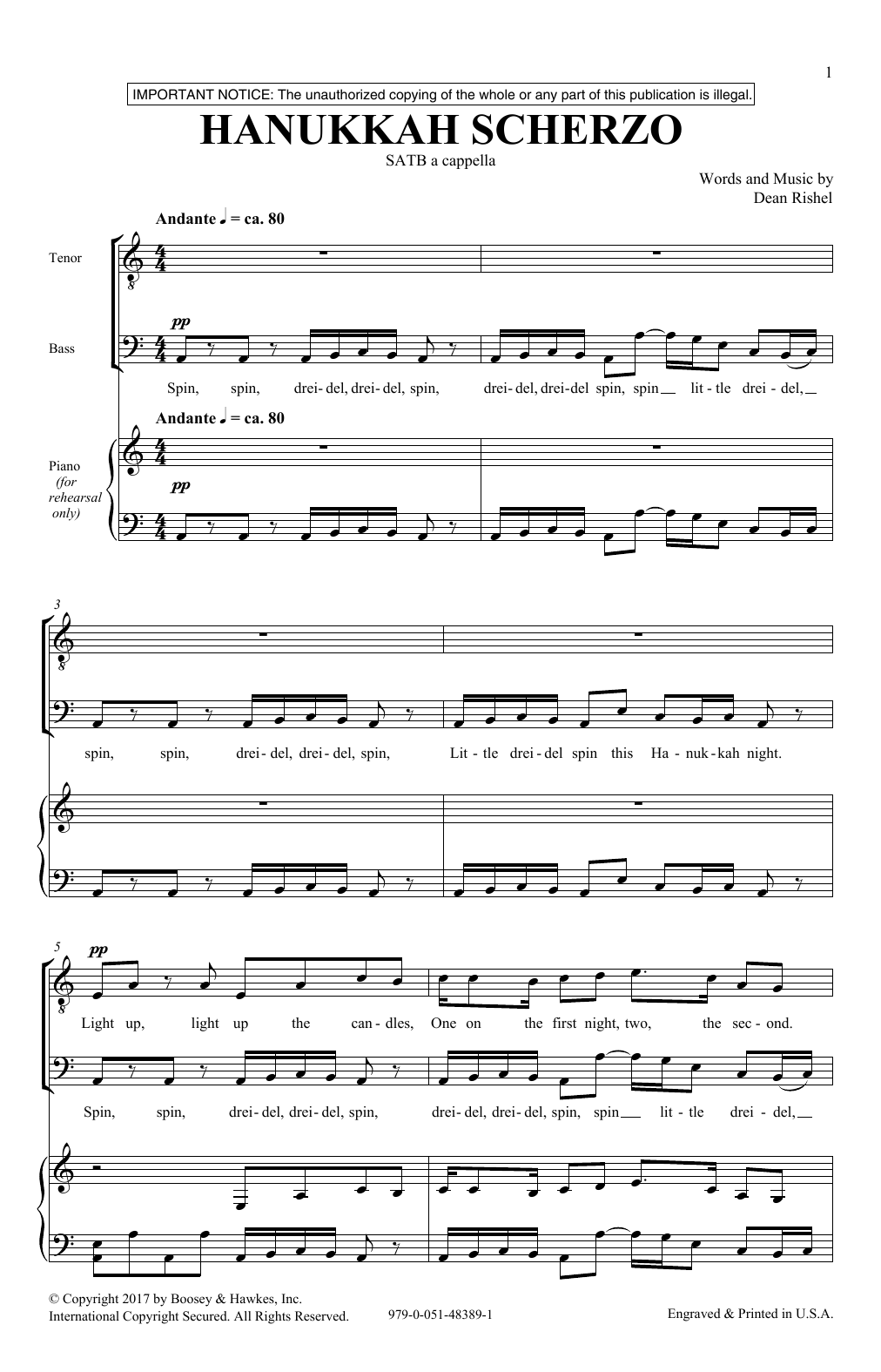 Dean Rishel Hanukkah Scherzo sheet music notes and chords arranged for SATB Choir
