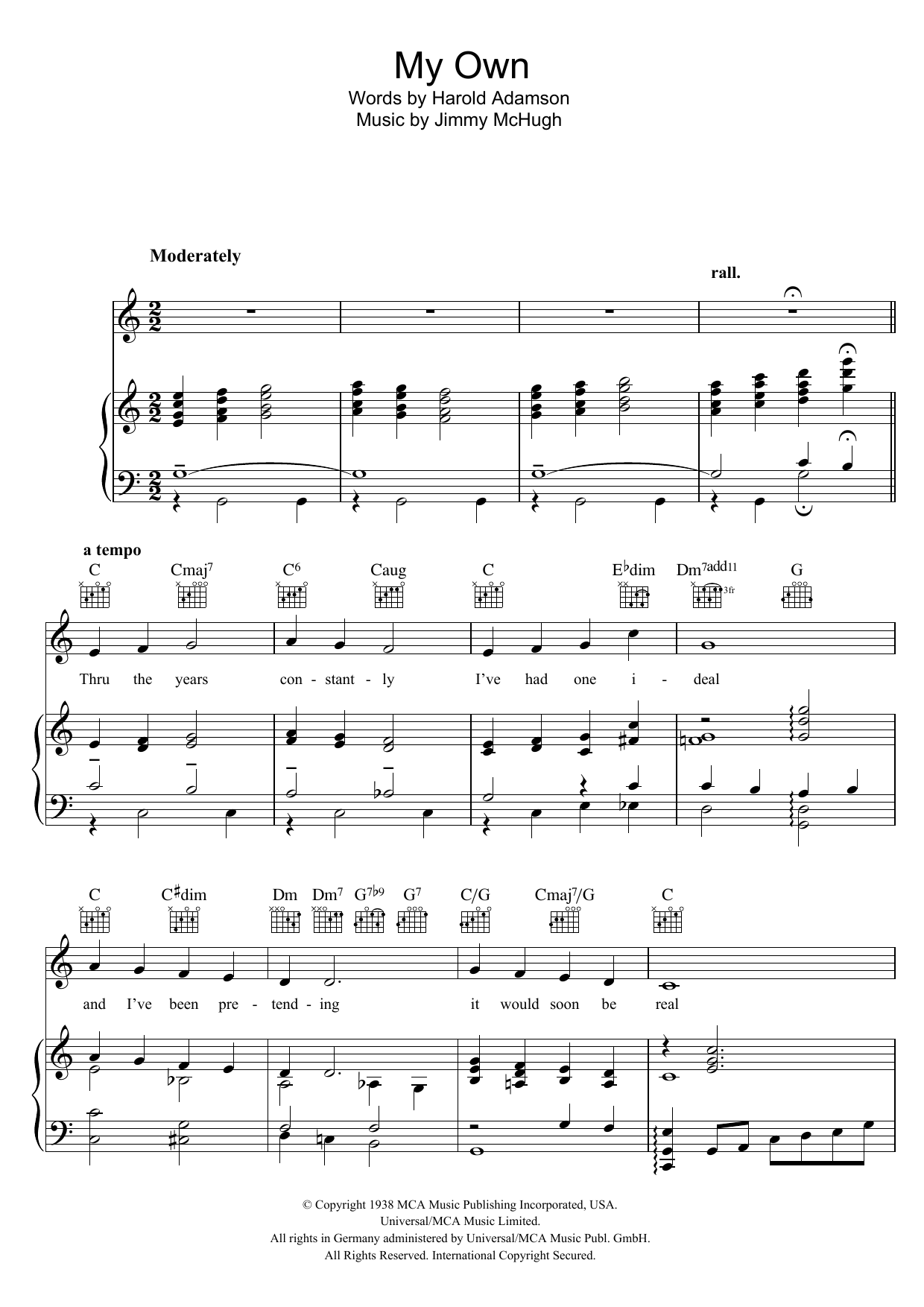 Deanna Durbin My Own sheet music notes and chords arranged for Piano, Vocal & Guitar Chords