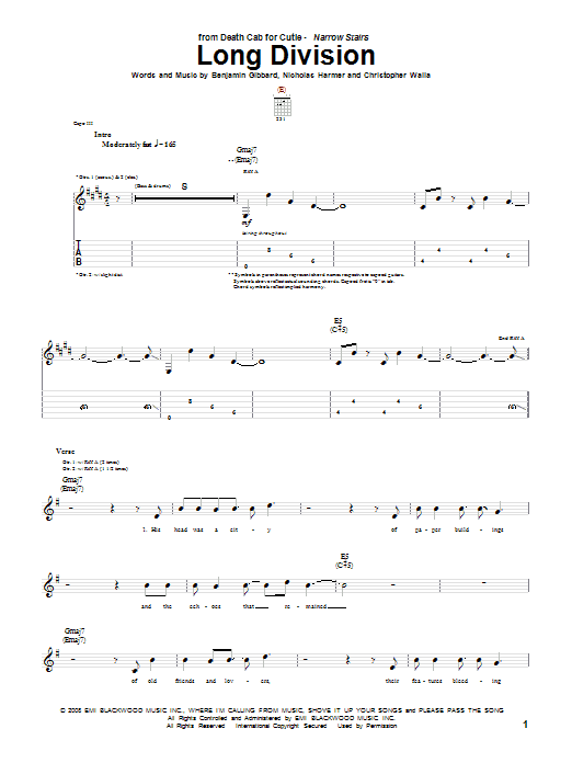 Death Cab For Cutie Long Division sheet music notes and chords arranged for Guitar Tab