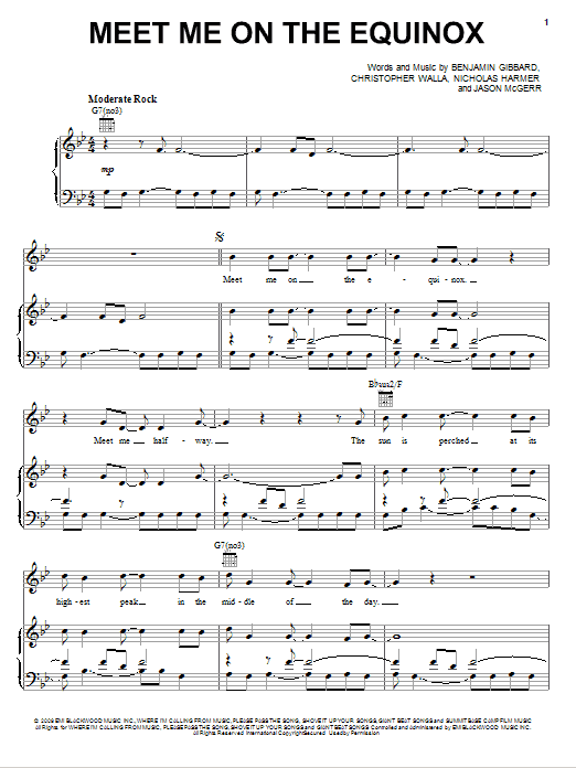 Death Cab For Cutie Meet Me On The Equinox sheet music notes and chords arranged for Easy Piano