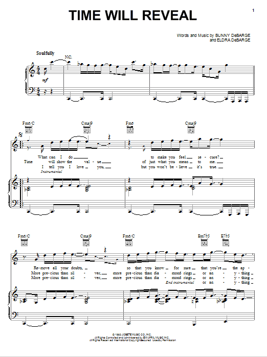 DeBarge Time Will Reveal sheet music notes and chords arranged for Piano, Vocal & Guitar Chords (Right-Hand Melody)