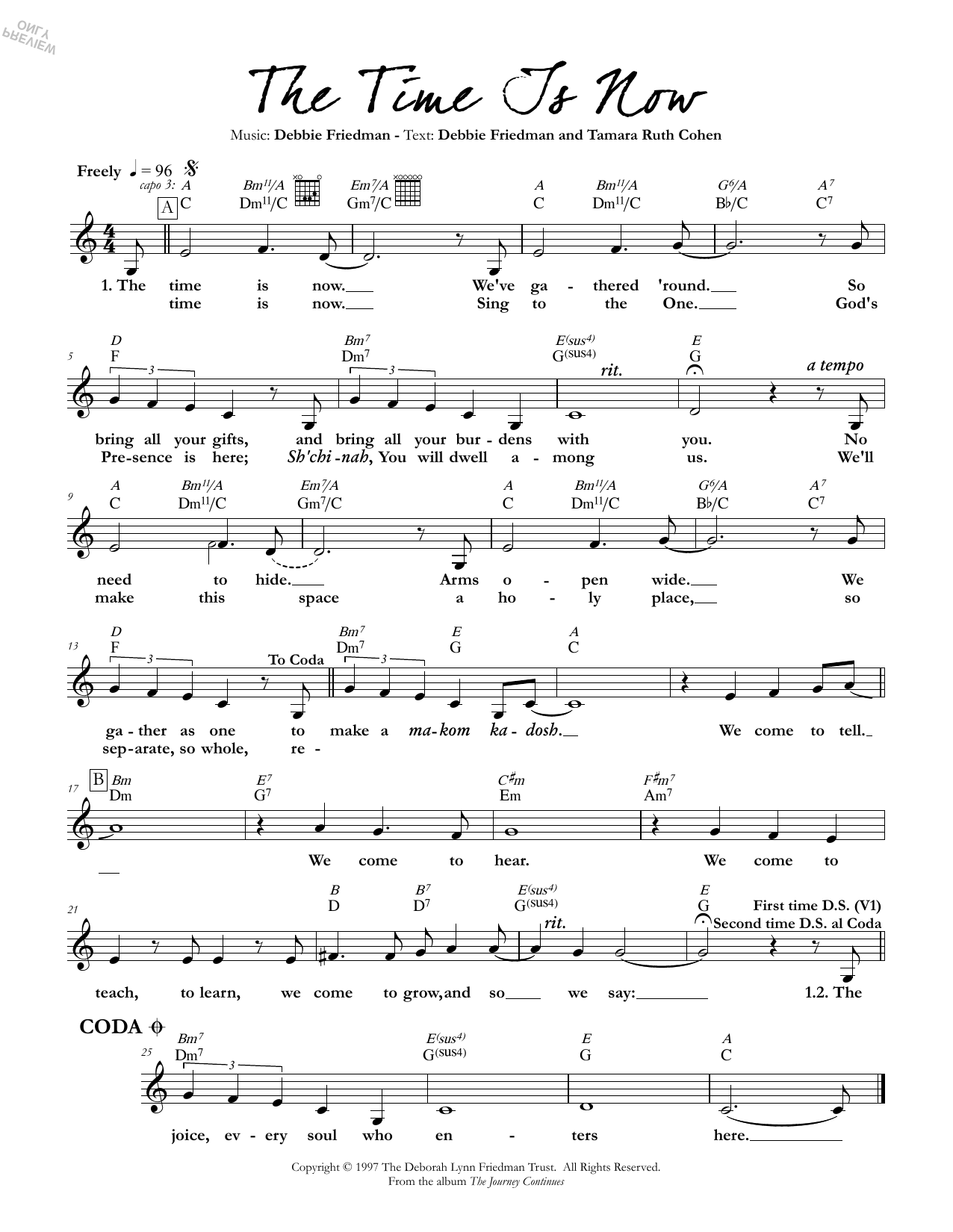 Debbie Friedman & Tamara Ruth Cohen The Time Is Now sheet music notes and chords arranged for Lead Sheet / Fake Book