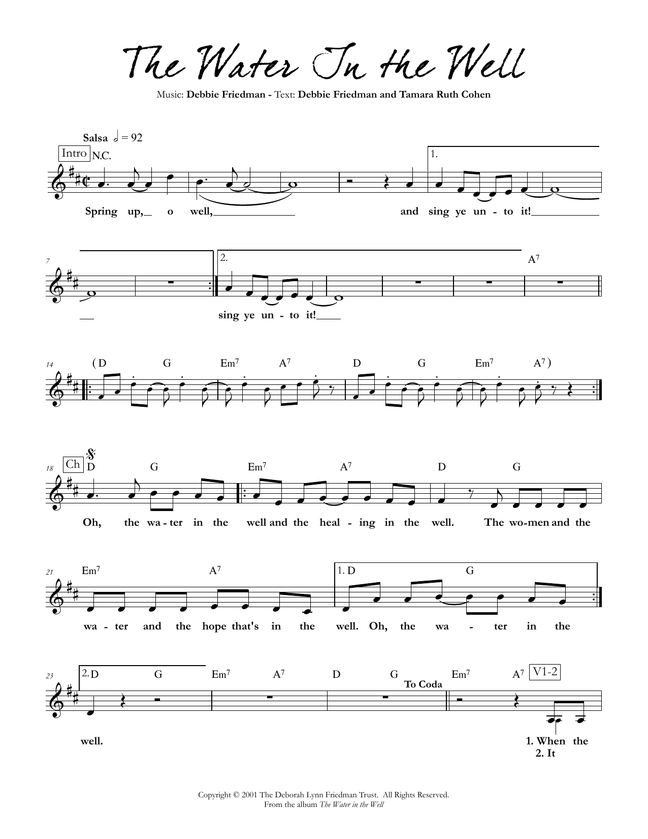 Debbie Friedman & Tamara Ruth Cohen The Water In the Well sheet music notes and chords arranged for Lead Sheet / Fake Book