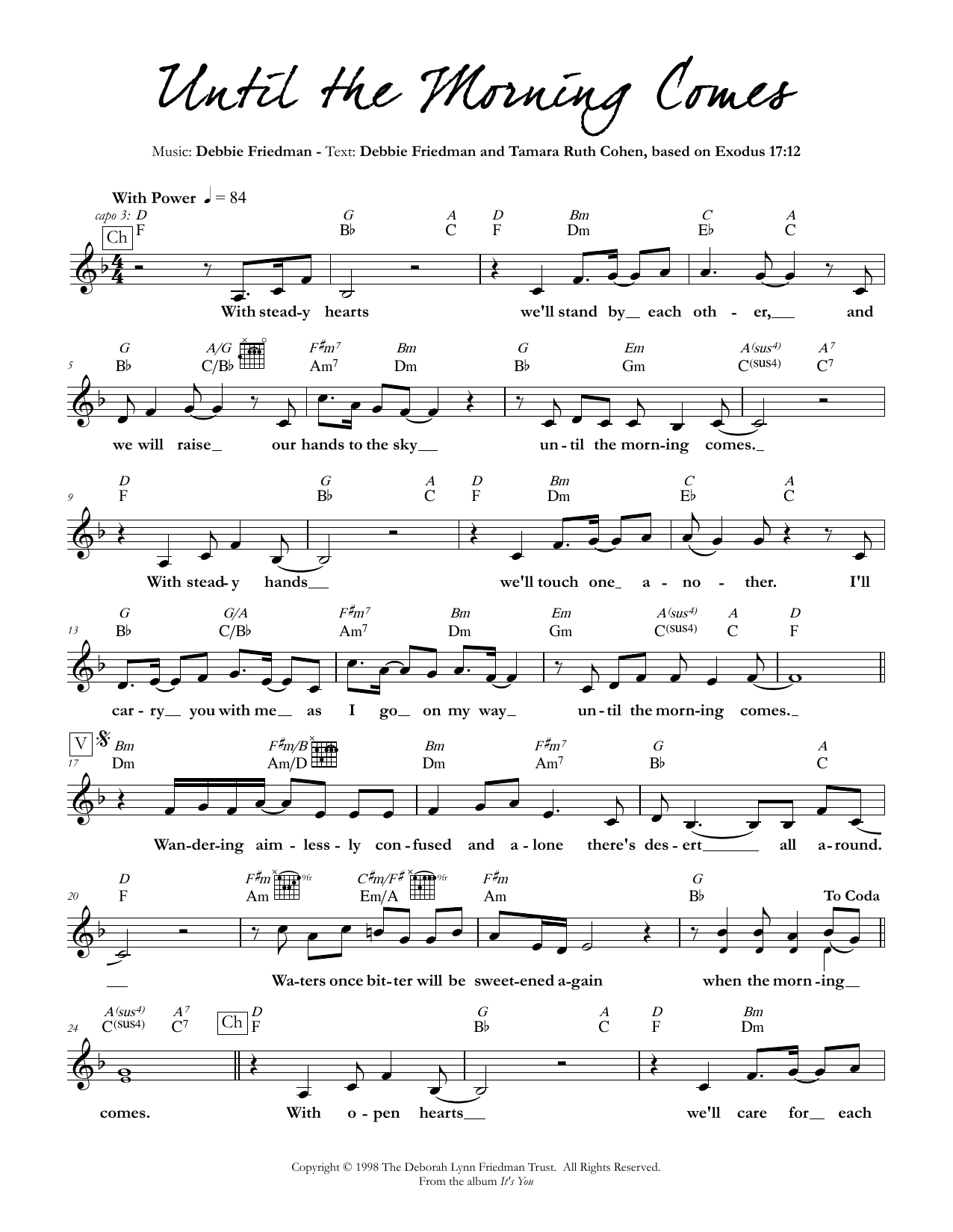 Debbie Friedman & Tamara Ruth Cohen Until the Morning Comes sheet music notes and chords arranged for Lead Sheet / Fake Book