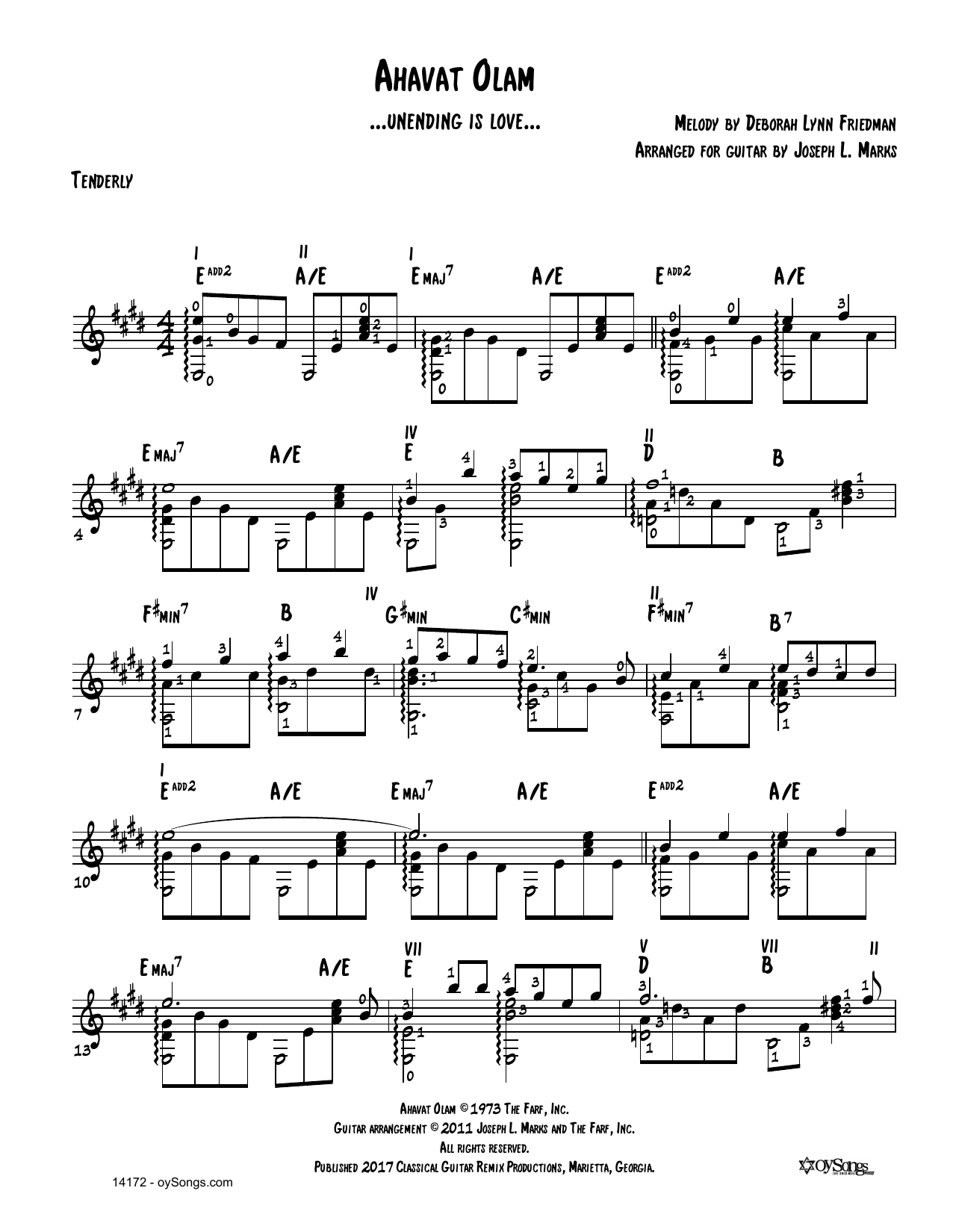 Debbie Friedman Ahavat Olam (arr. Joe Marks) sheet music notes and chords arranged for Solo Guitar