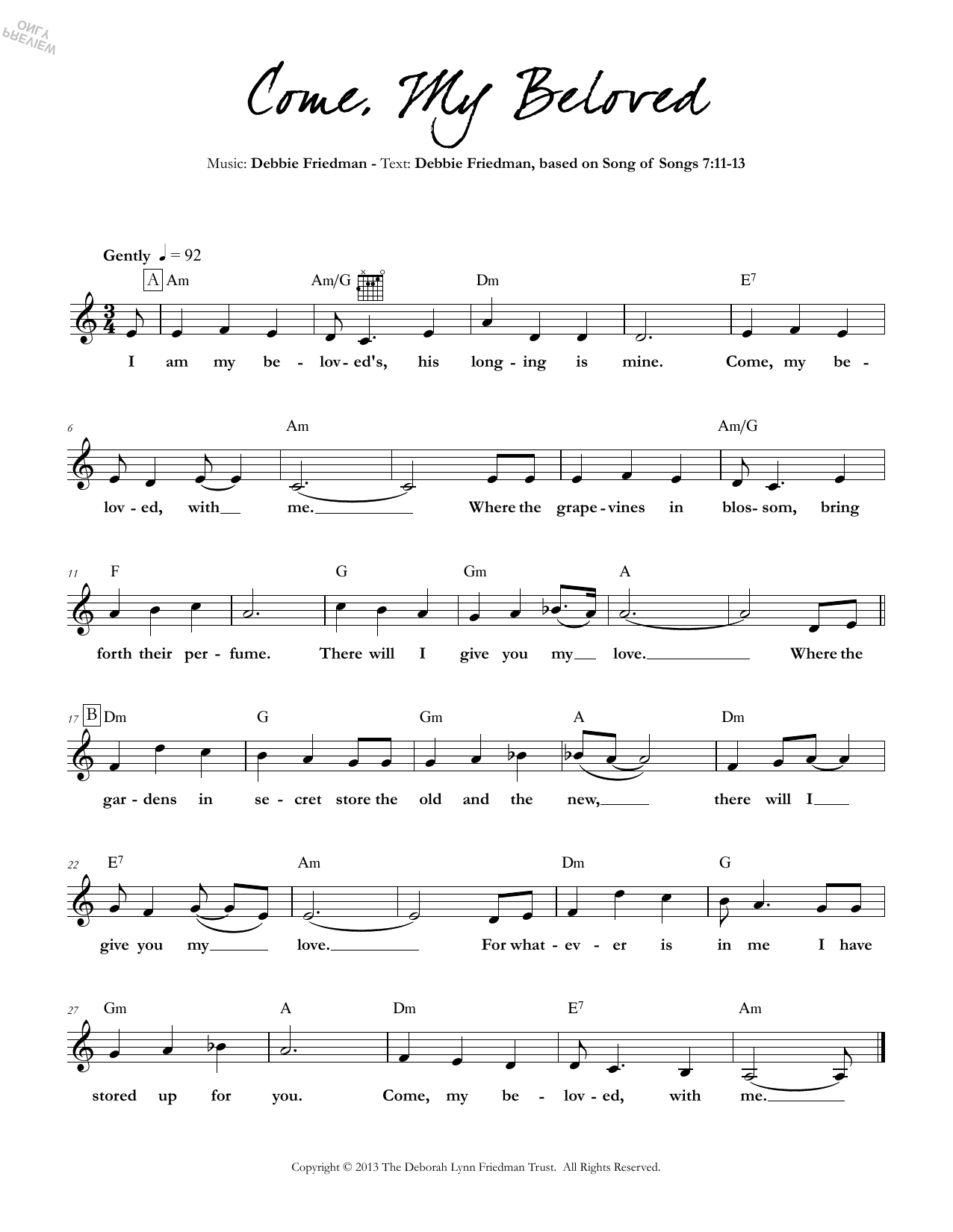 Debbie Friedman Come, My Beloved sheet music notes and chords arranged for Lead Sheet / Fake Book