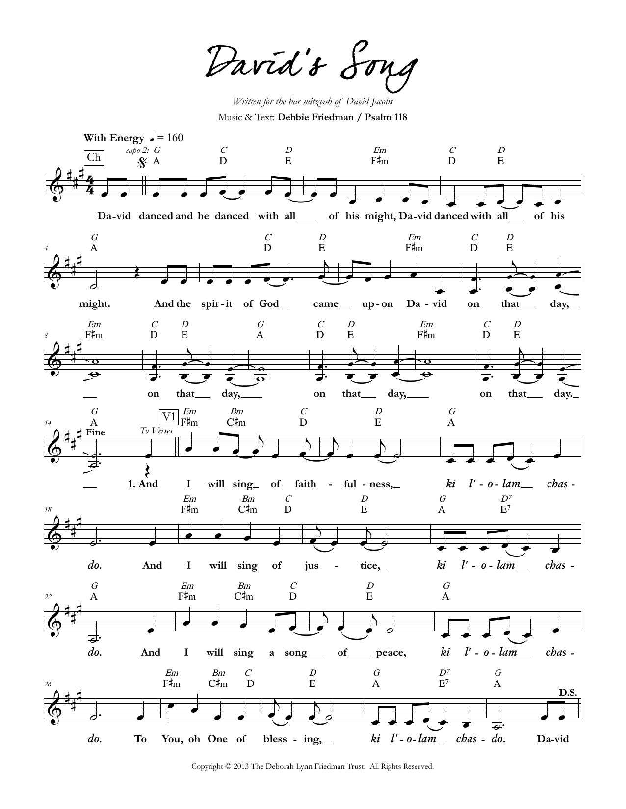 Debbie Friedman David's Song sheet music notes and chords arranged for Lead Sheet / Fake Book