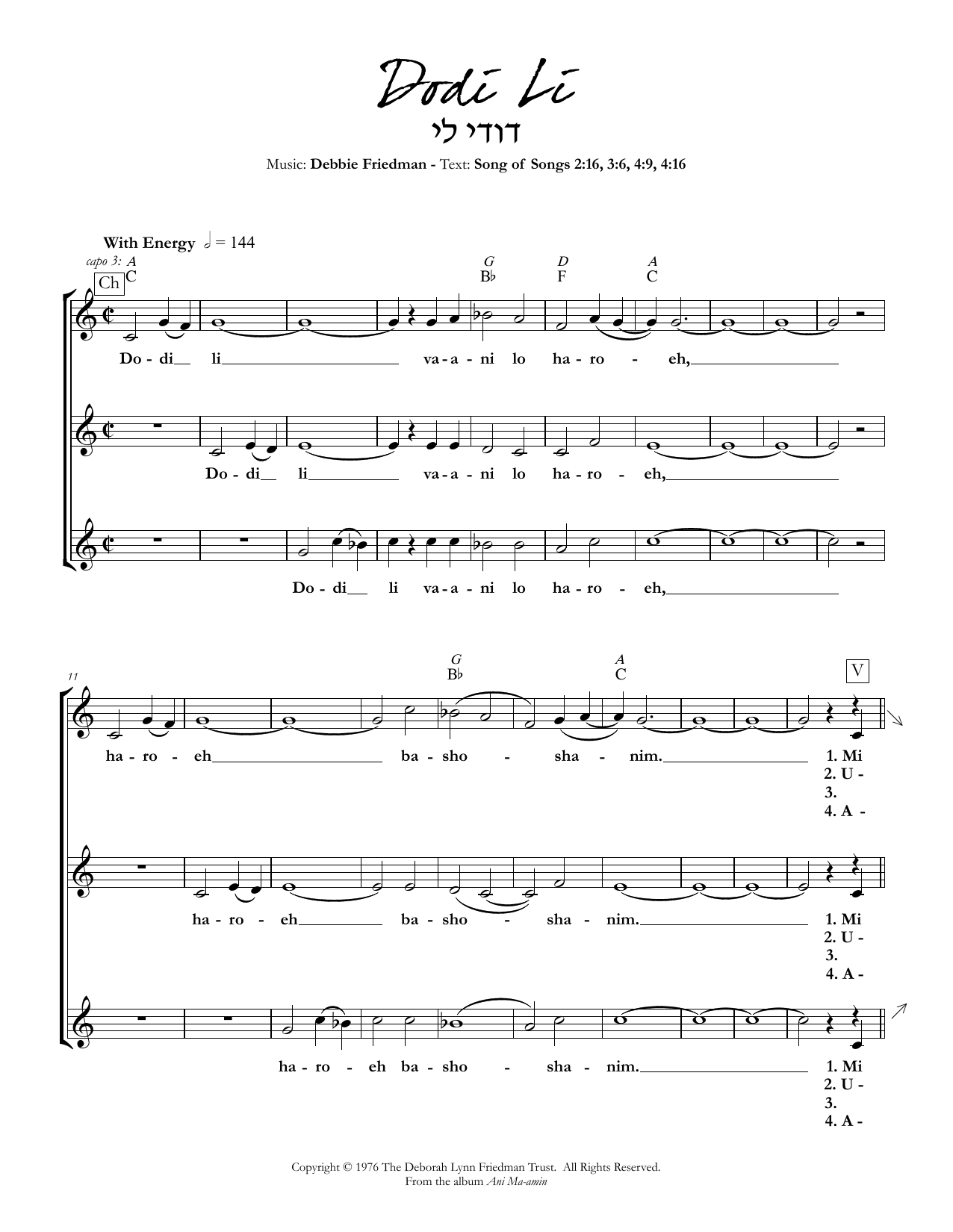 Debbie Friedman Dodi Li sheet music notes and chords arranged for Lead Sheet / Fake Book