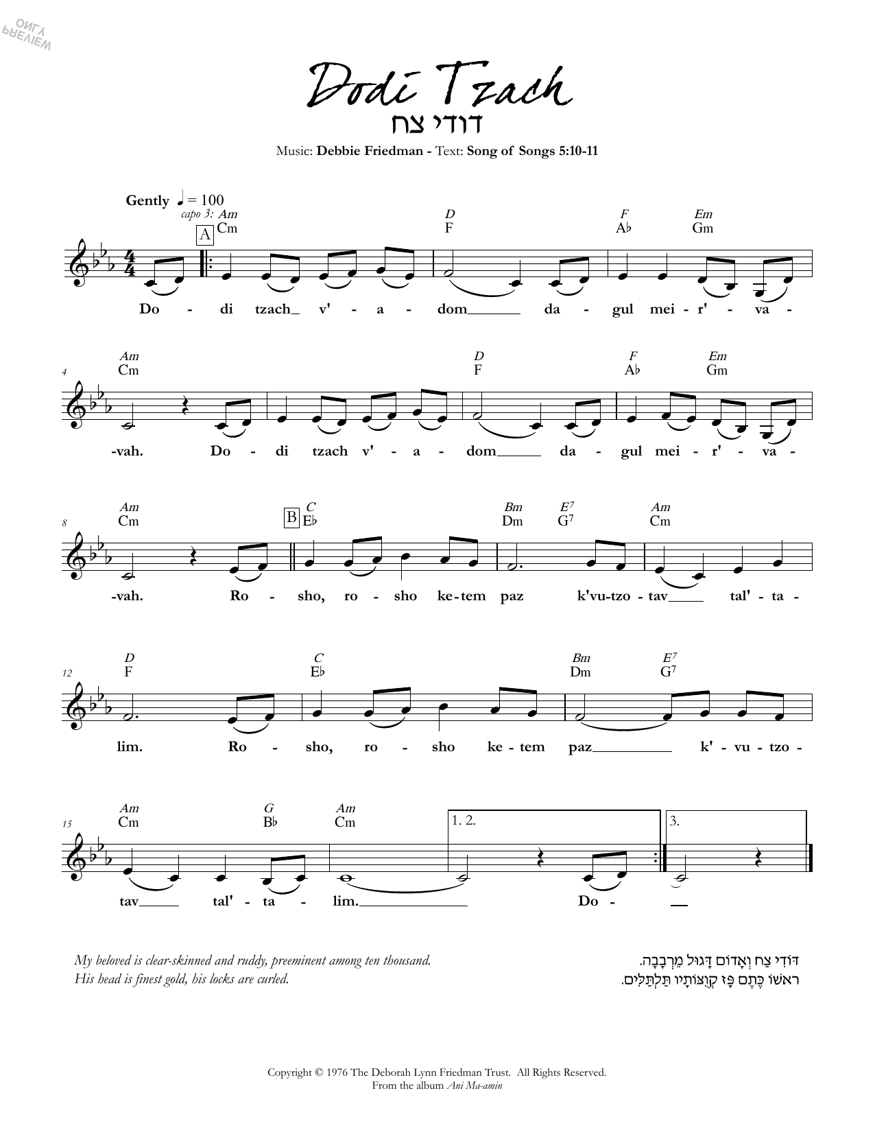 Debbie Friedman Dodi Tzach sheet music notes and chords arranged for Lead Sheet / Fake Book