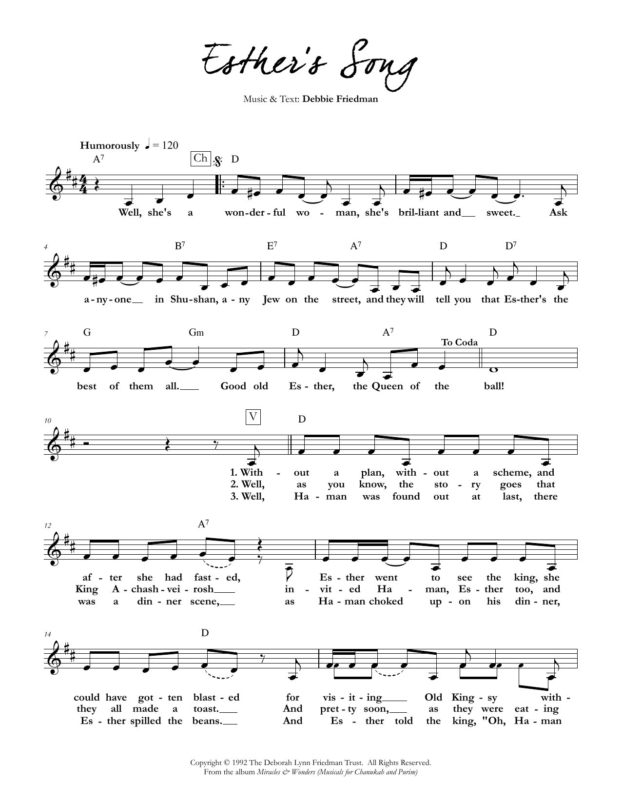 Debbie Friedman Esther's Song sheet music notes and chords arranged for Lead Sheet / Fake Book