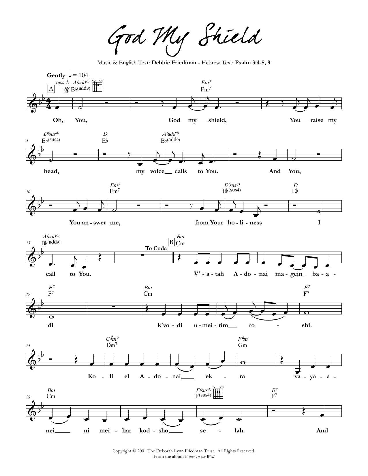 Debbie Friedman God My Shield sheet music notes and chords arranged for Lead Sheet / Fake Book