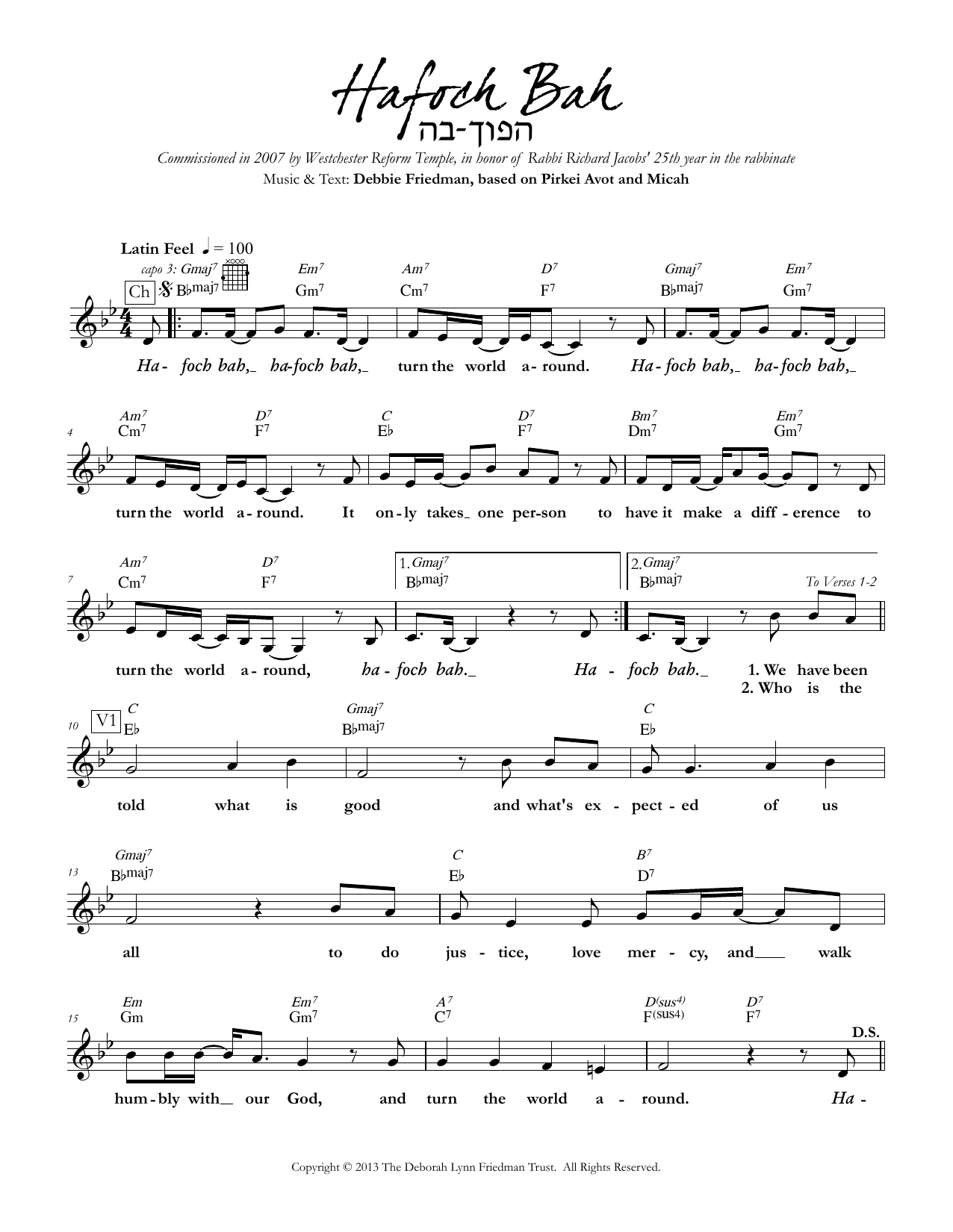 Debbie Friedman Hafoch Bah sheet music notes and chords arranged for Lead Sheet / Fake Book