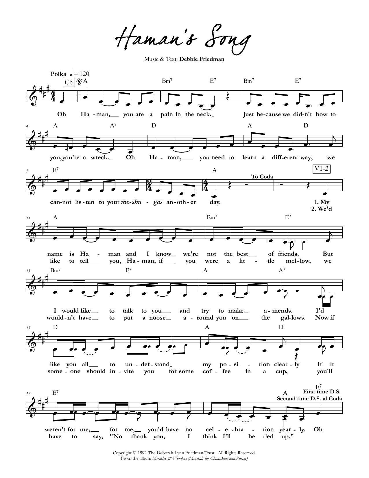 Debbie Friedman Haman's Song sheet music notes and chords arranged for Lead Sheet / Fake Book