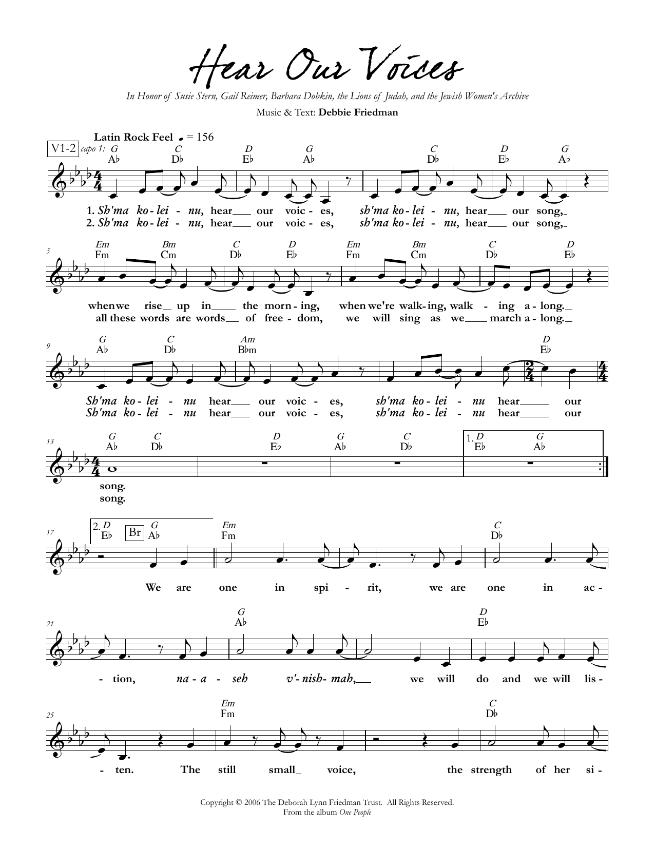 Debbie Friedman Hear Our Voices sheet music notes and chords arranged for Lead Sheet / Fake Book