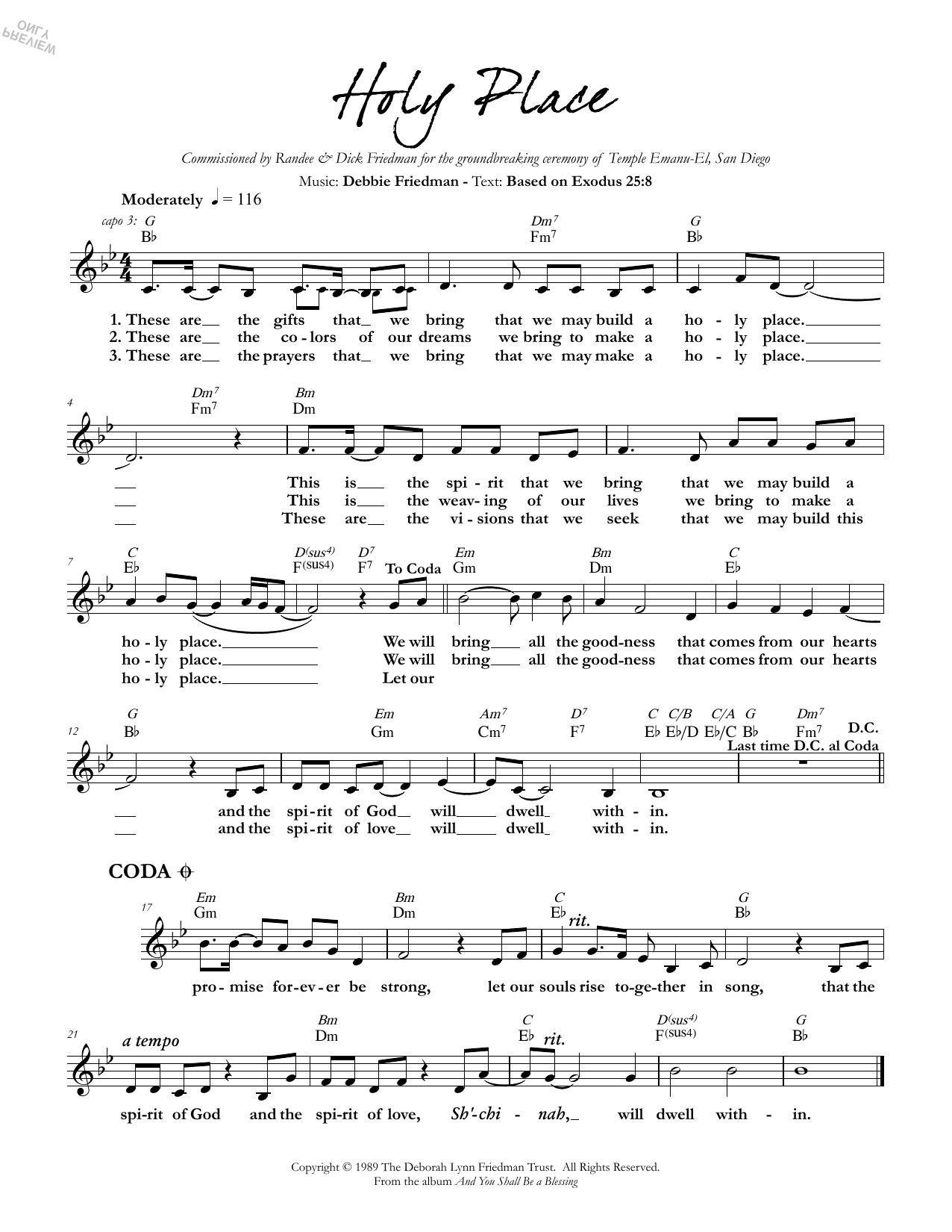 Debbie Friedman Holy Place sheet music notes and chords arranged for Lead Sheet / Fake Book