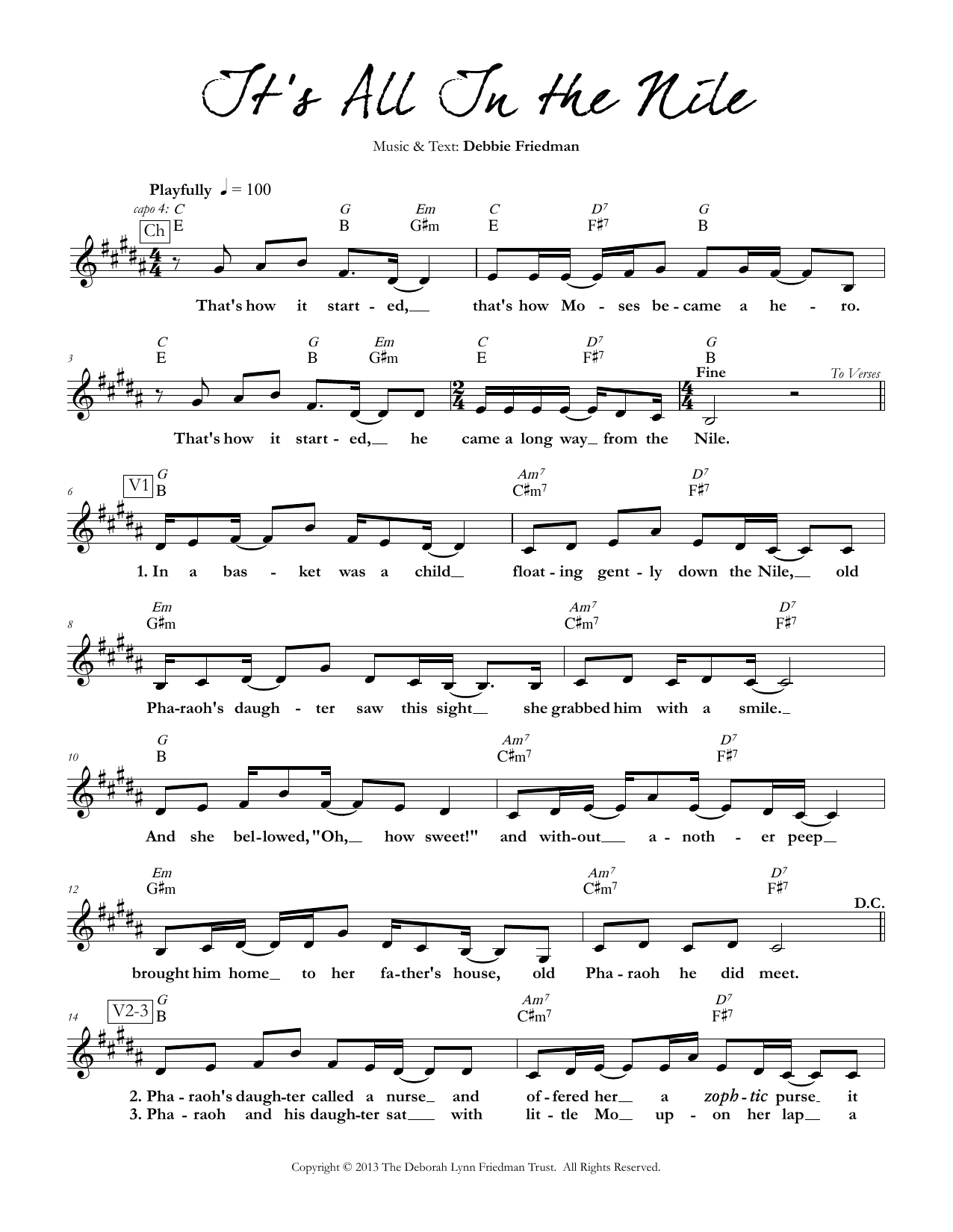 Debbie Friedman It's All In the Nile sheet music notes and chords arranged for Lead Sheet / Fake Book