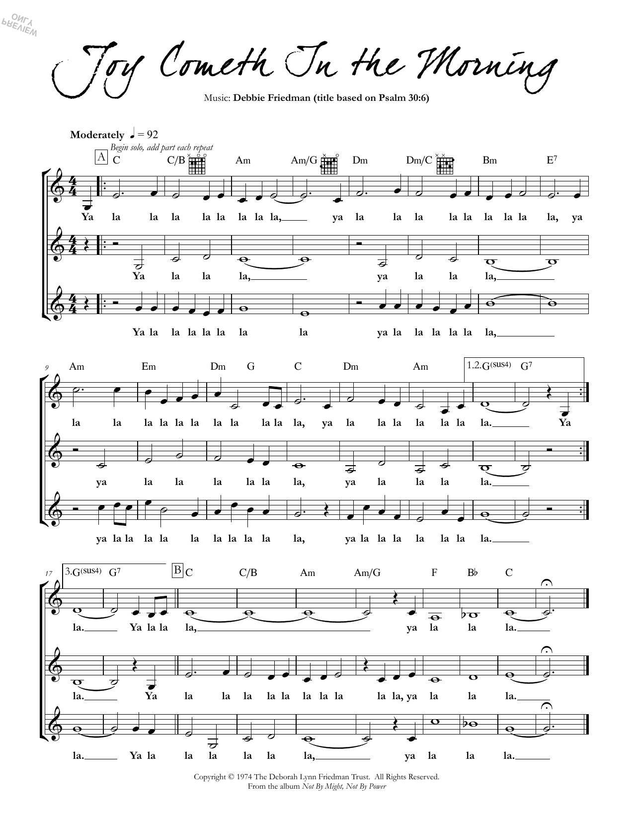 Debbie Friedman Joy Cometh In the Morning sheet music notes and chords arranged for Lead Sheet / Fake Book
