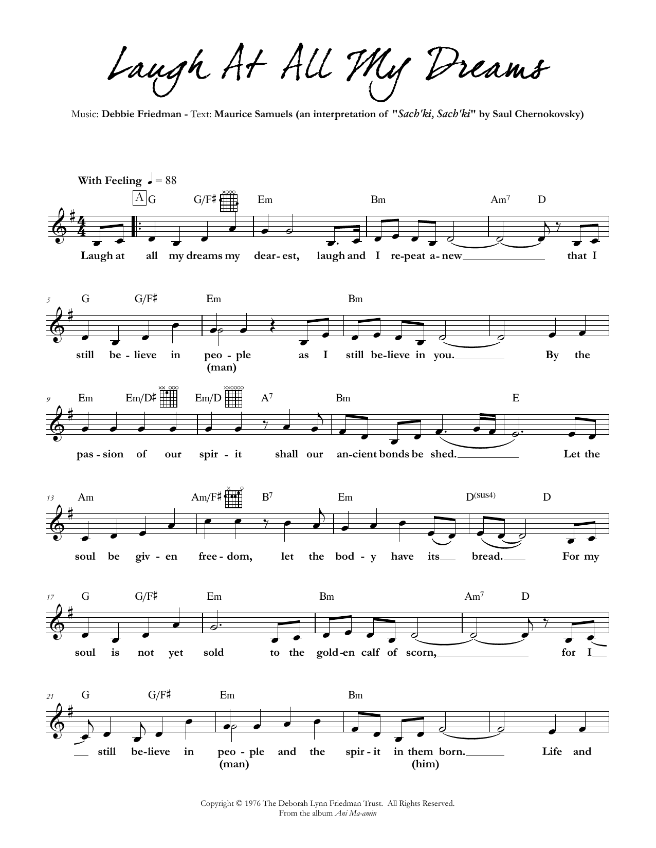 Debbie Friedman Laugh At All My Dreams sheet music notes and chords arranged for Lead Sheet / Fake Book