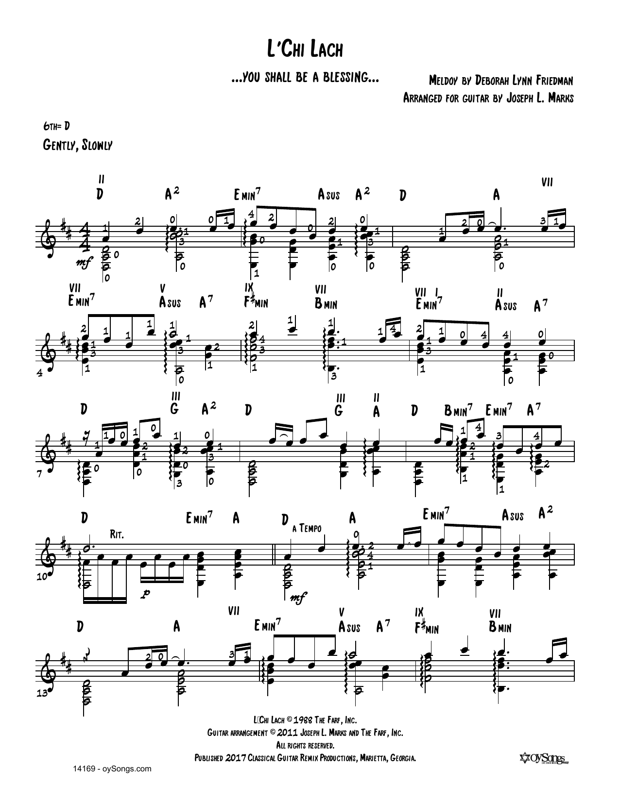 Debbie Friedman L'chi Lach (arr. Joe Marks) sheet music notes and chords arranged for Solo Guitar