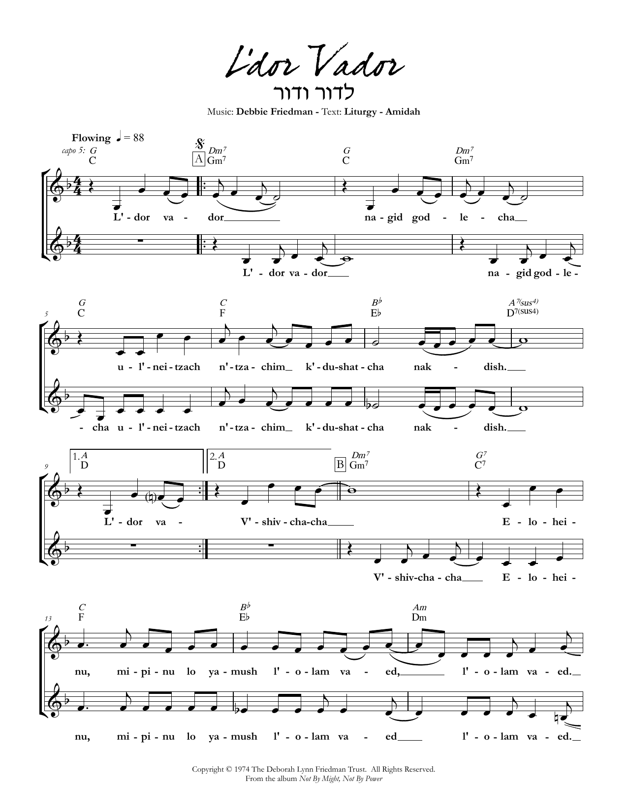 Debbie Friedman L'dor Vador sheet music notes and chords arranged for Lead Sheet / Fake Book