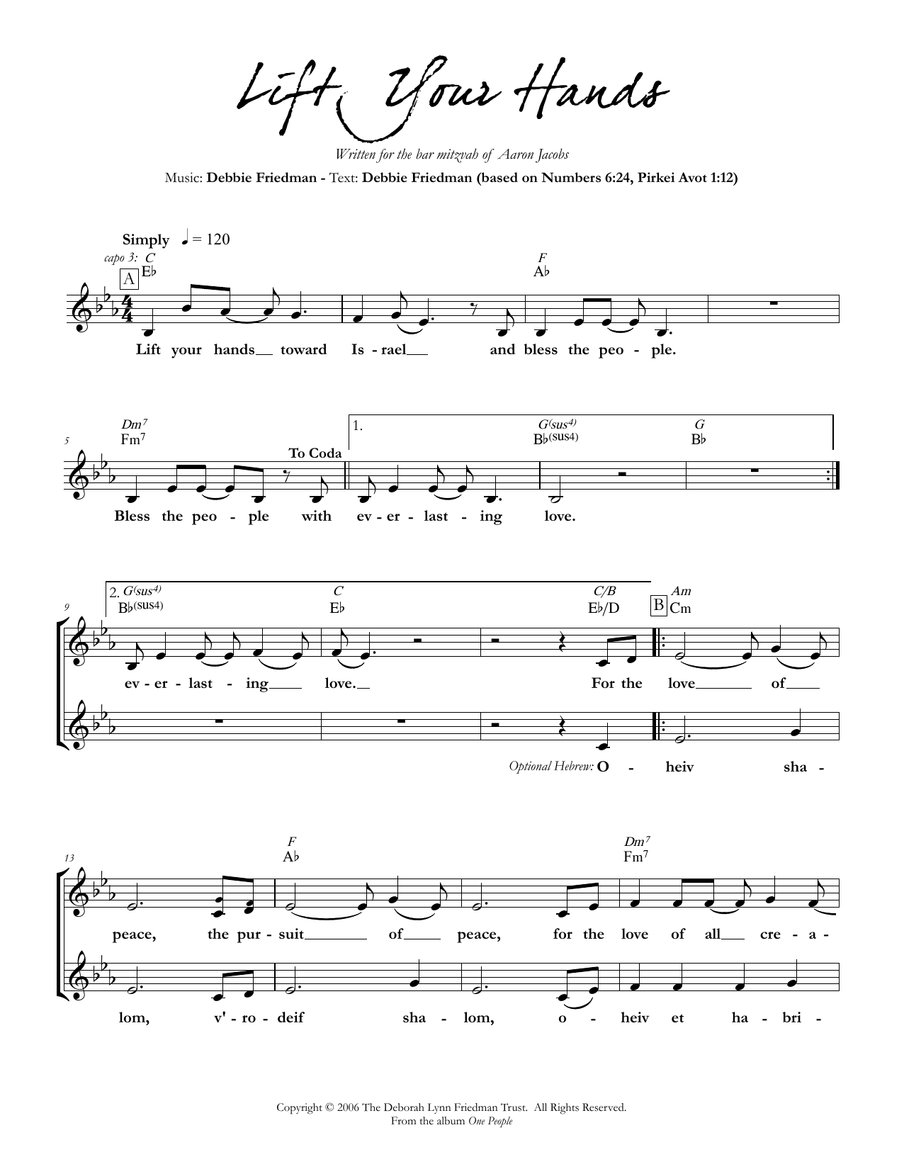 Debbie Friedman Lift Your Hands sheet music notes and chords arranged for Lead Sheet / Fake Book