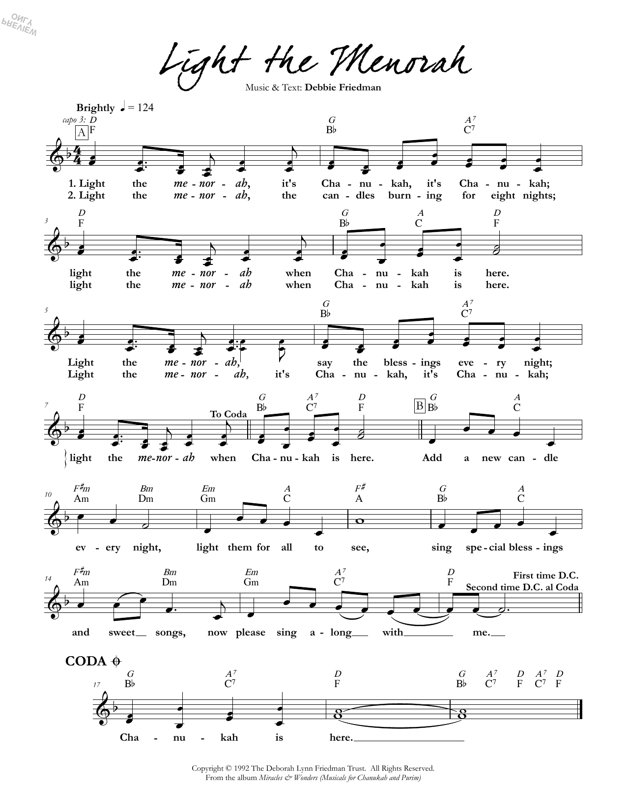 Debbie Friedman Light the Menorah sheet music notes and chords arranged for Lead Sheet / Fake Book