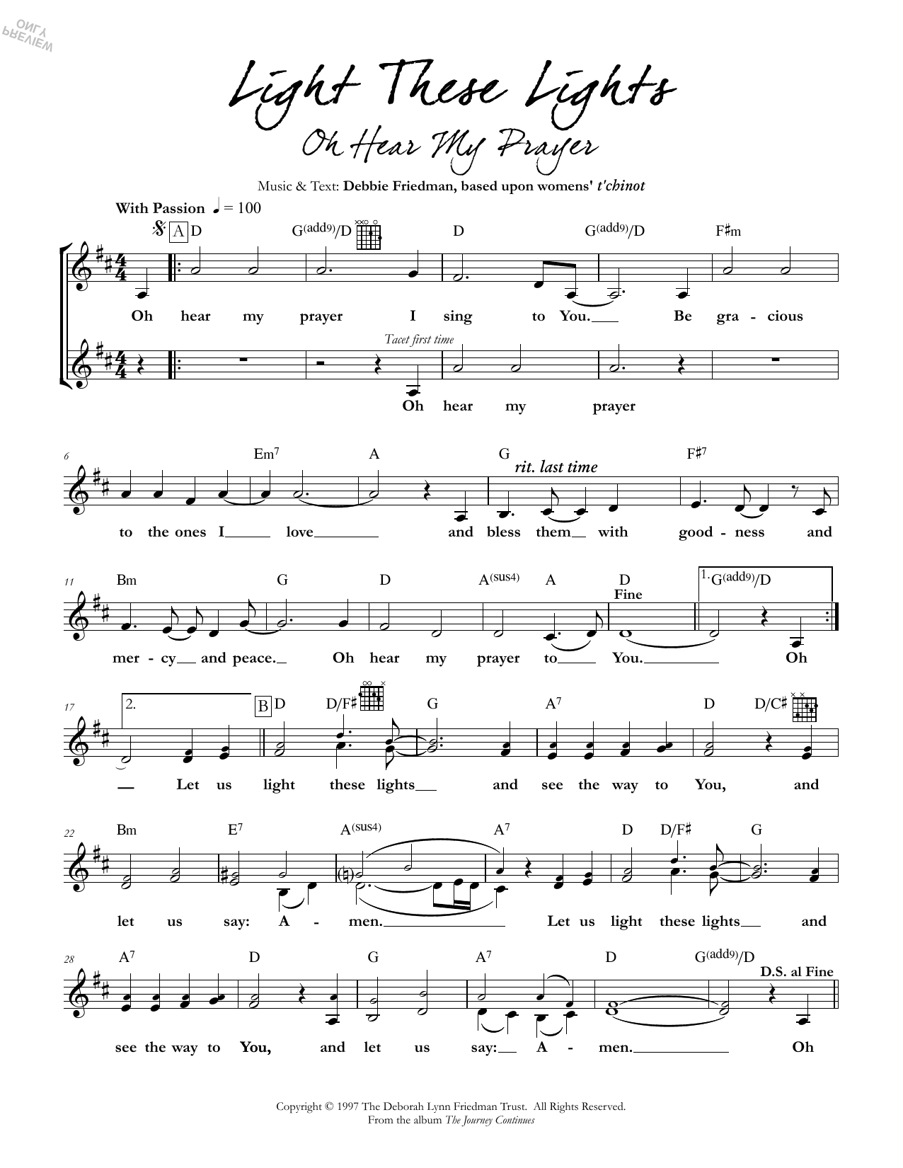 Debbie Friedman Light These Lights (Oh Hear My Prayer) sheet music notes and chords arranged for Lead Sheet / Fake Book