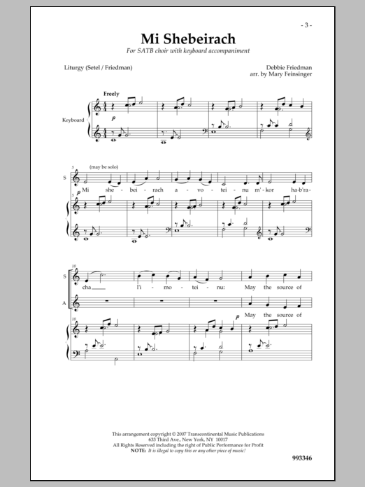 Debbie Friedman Mi Shebeirach sheet music notes and chords arranged for SATB Choir