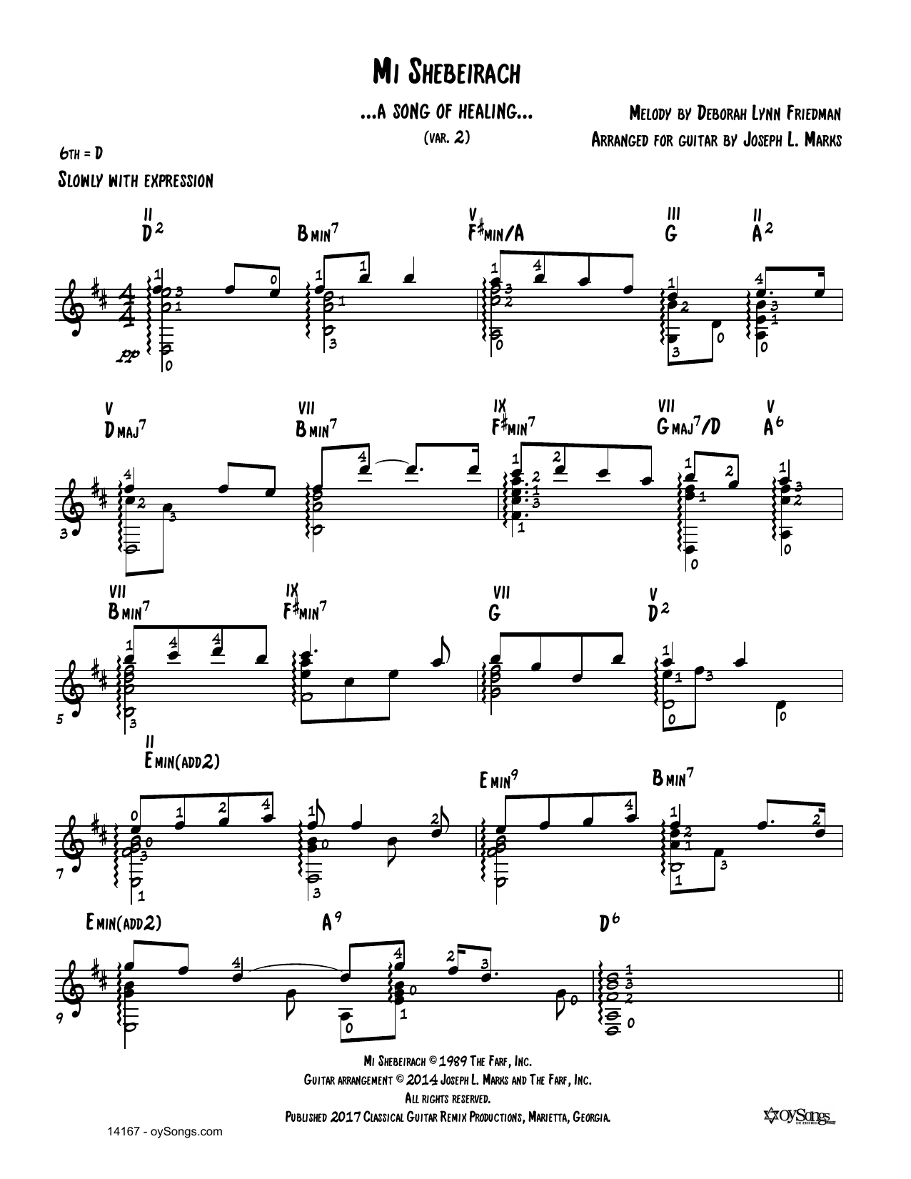 Debbie Friedman Mi Shebeirach Var 2 (arr. Joe Marks) sheet music notes and chords arranged for Solo Guitar