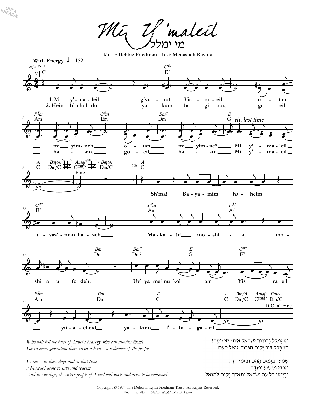 Debbie Friedman Mi Y'maleil sheet music notes and chords arranged for Lead Sheet / Fake Book