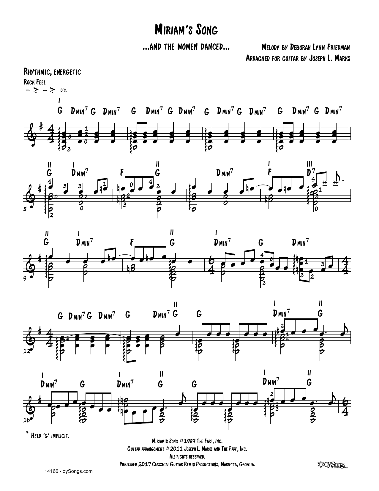 Debbie Friedman Miriam's Song (arr. Joe Marks) sheet music notes and chords arranged for Solo Guitar