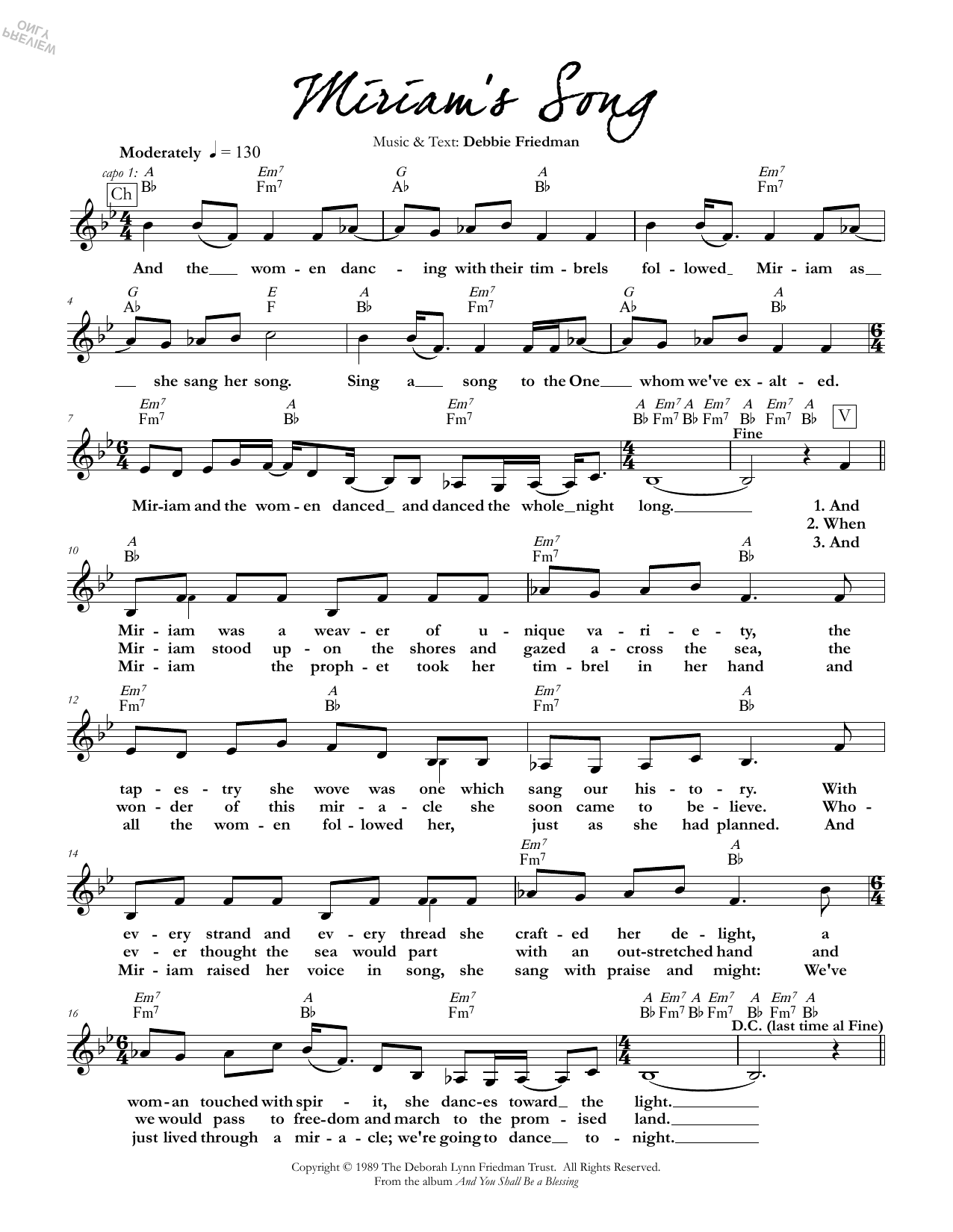 Debbie Friedman Miriam's Song sheet music notes and chords arranged for Lead Sheet / Fake Book